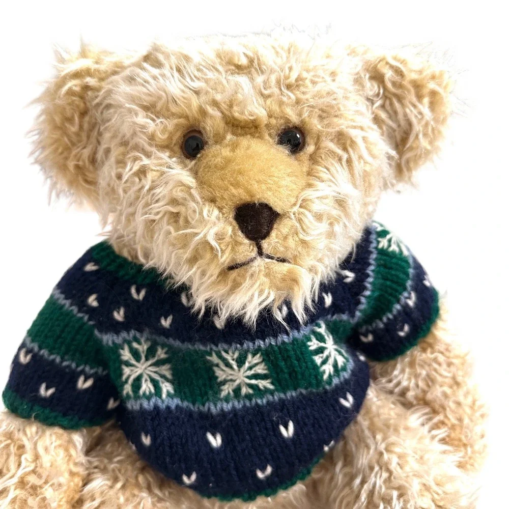 VTG Teddy Bear Plush Fair Isle Sweater Shaggy Tan Yang Jee Cottage Holiday 16